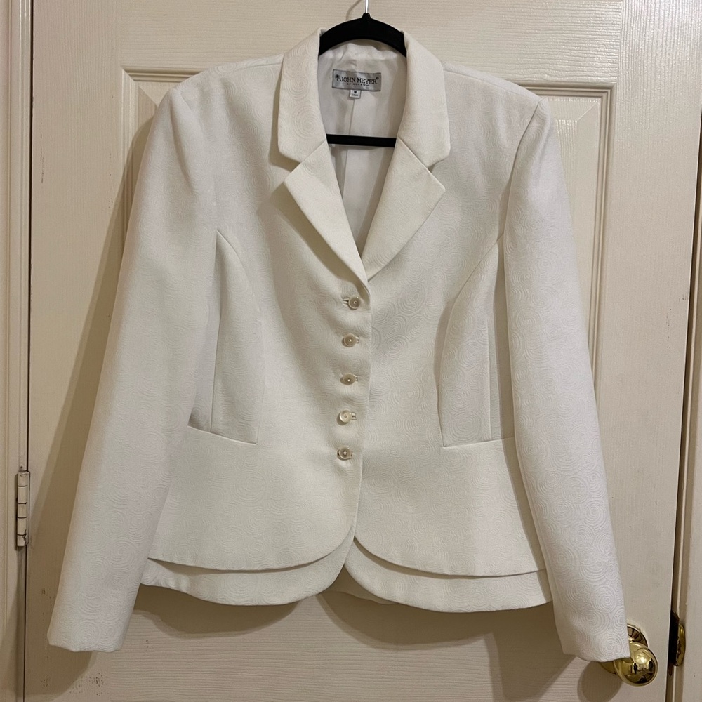 John Meyer Of Norwich Elegant White Self Patterned Blazer Jacket - Picture 2 of 8